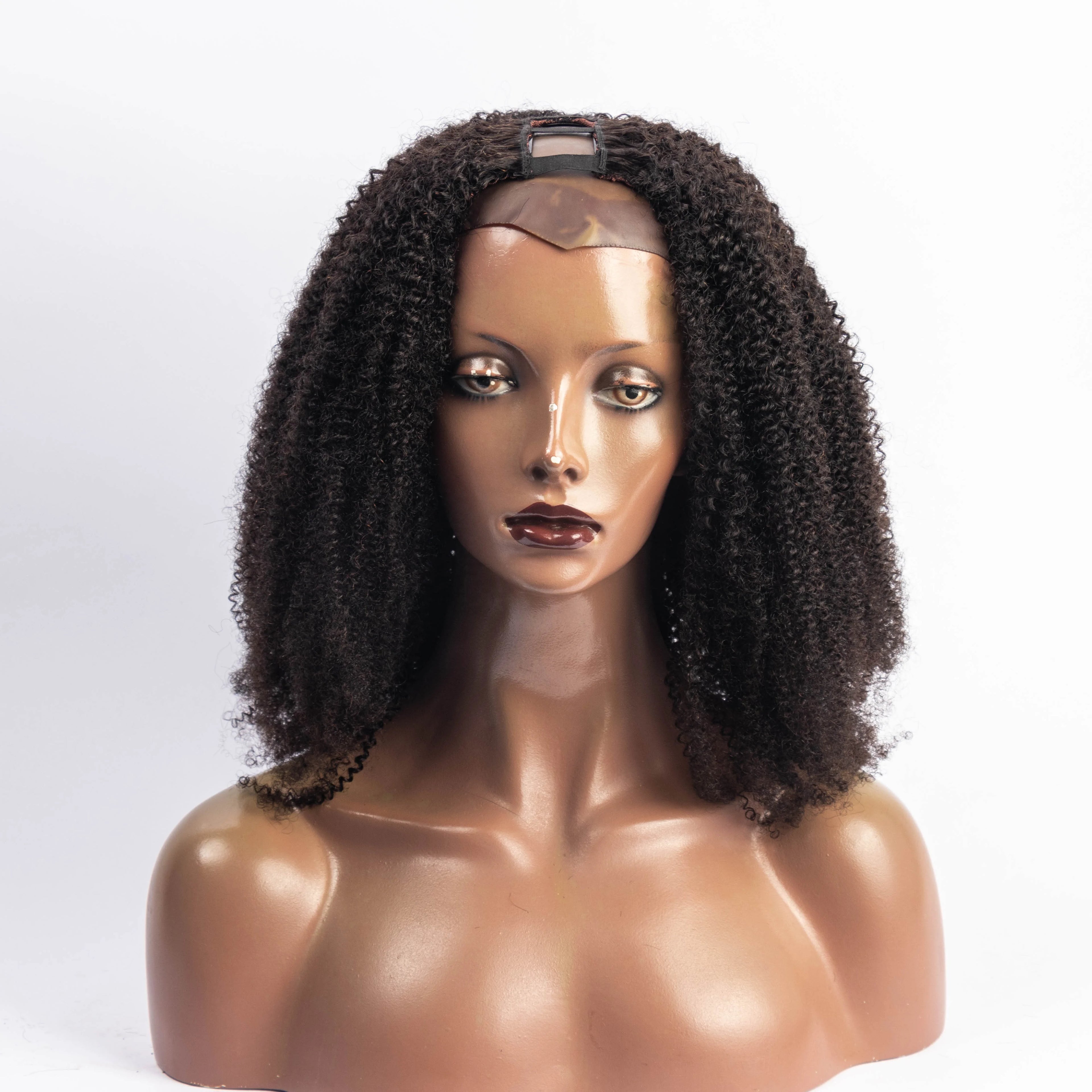 4B 4C Kinky Coily U V Part Half Human Hair Wigs for Black Women Wholesale 12A Indian Afro Kinky Curly Human Hair U V Part Wig