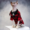 Sphinx Cat Clothing Suit Diablo Style Black Grid Cat Shirt and Black Vest Steel Maple Leaves Necklace Sphynx Cat Clothing Suit