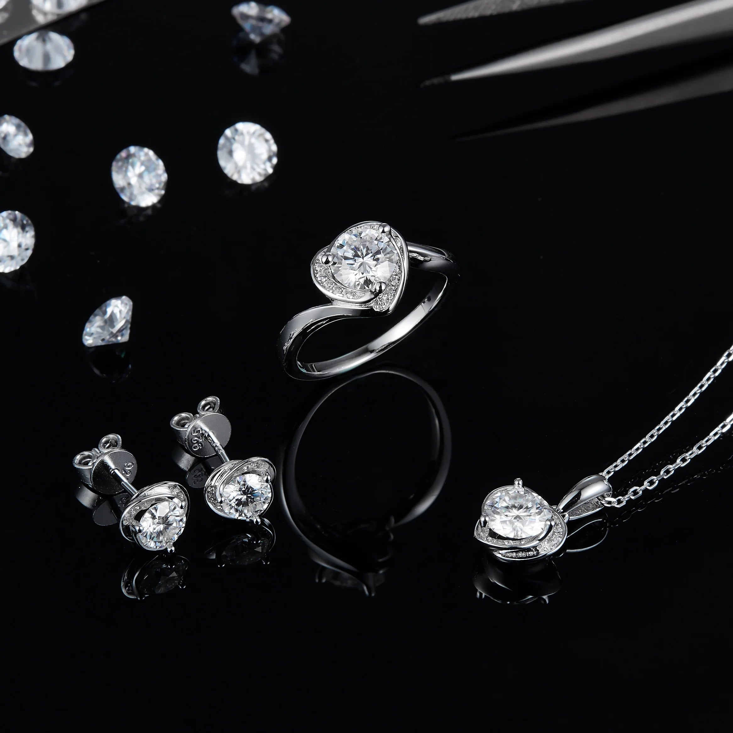 Abiding Jewelry Wholesale White Gold Plated Moissanite Diamond S925 Sterling Silver Jewellery Set