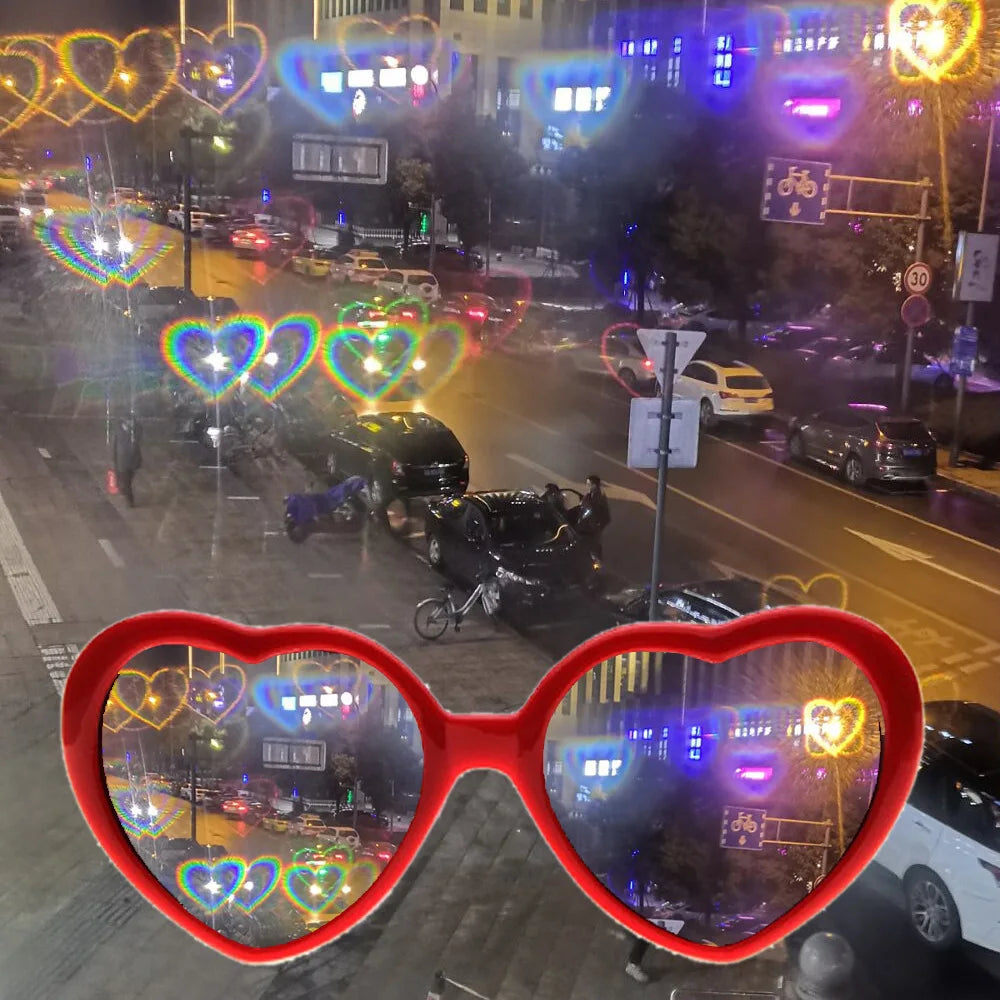 2026 Stock Special Gift Red Sunglasses Light Changing Heart Shaped Cheap Diffraction Heart Effect Glasses