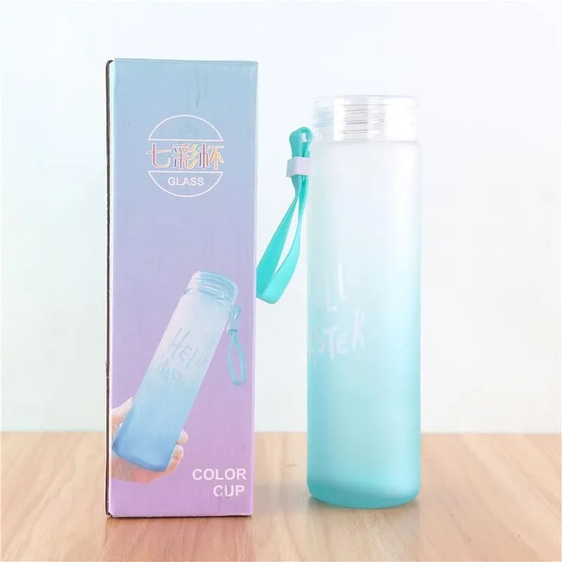 Hot Sale 17oz 500ml Straight Gradient Ombre Sublimation Blank Frosted Glass Water Bottle with Portable Lid