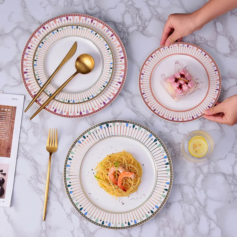 Luxury White Bone China Gold Rim Decal Dinner Set Porcelain Dinner Plates for Hotel Restaurant Wedding Dinnerware Sets