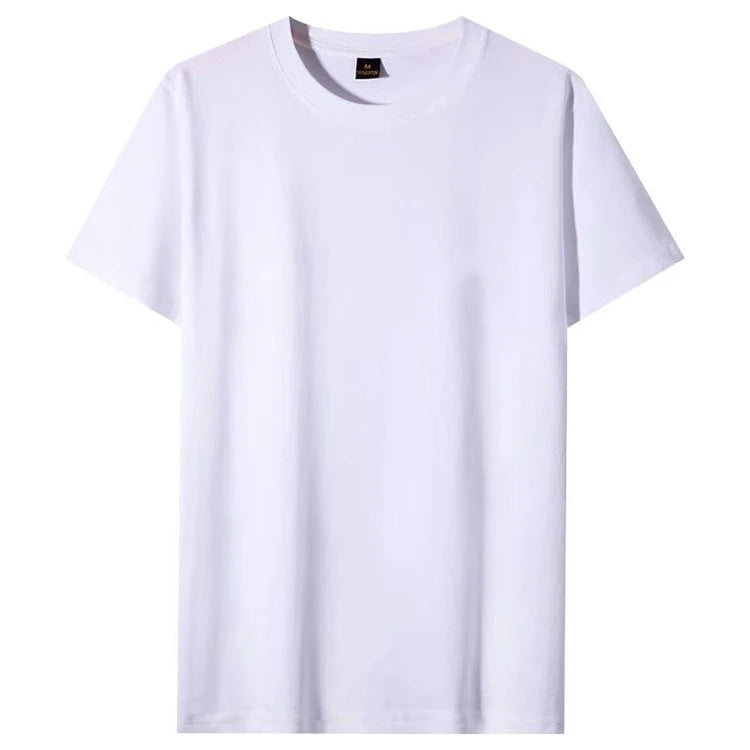 Pure Cotton Heavyweight Round Neck Short Sleeve T-shirt Overalls Men's Solid Color White T-shirt Loose Large Size Half Sleeve