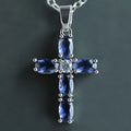 Huitan Delicate Pendent Necklace Daily Fashion Oval Royal Blue Zircon Necklaces Cross Silver Necklace Women