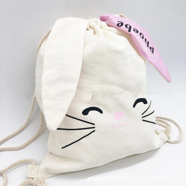 Eco Cotton String Bag for Festive Party Promotions Custom Logo Easter Bunny Drawstring Gift Bag Wholesale String Bags for Candy