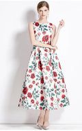 Women's Summer New Floral Print Large Swing Skirt Slim Waist Stylish Style Long Dress