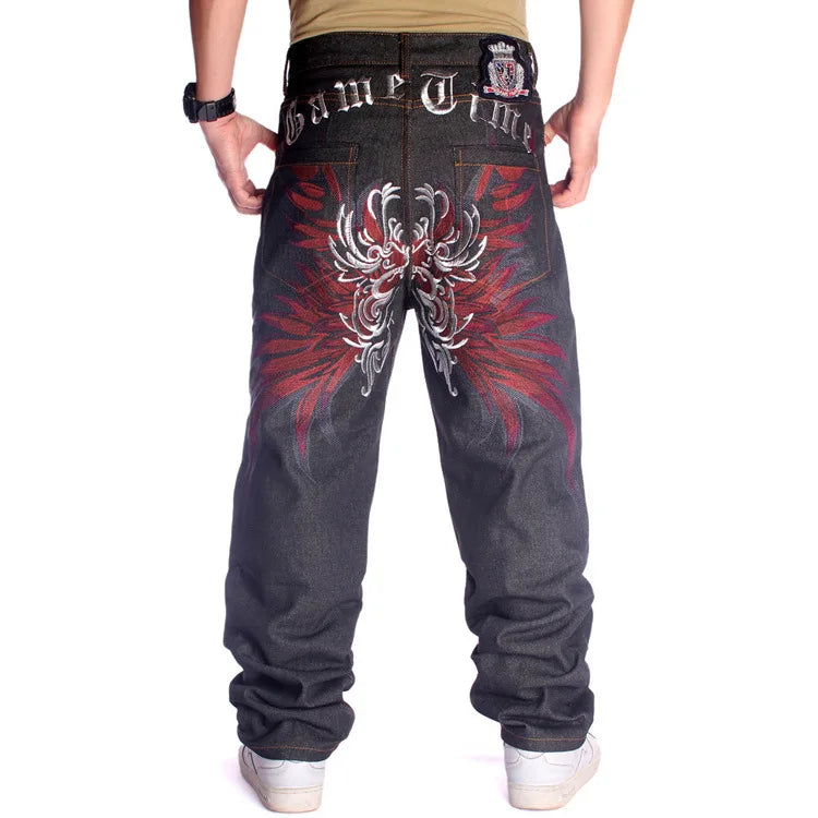 Y2K Baggy Skateboard Jeans Men's Embroidered Streetwear Denim Pants Custom Logo Loose Straight Hip Hop Washed Trousers