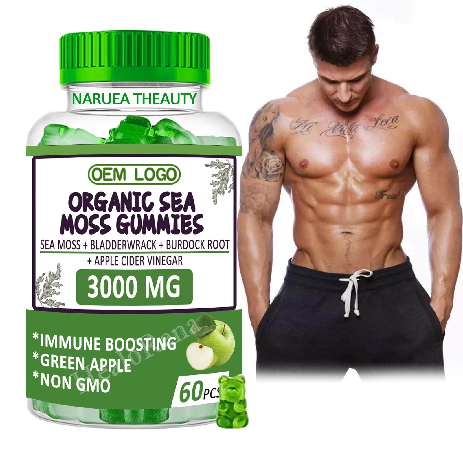 Your Logo Label Seaweed Candy Sea Moss Gummy Vegan Herbals Blend Supplement Sea Moss Gummies