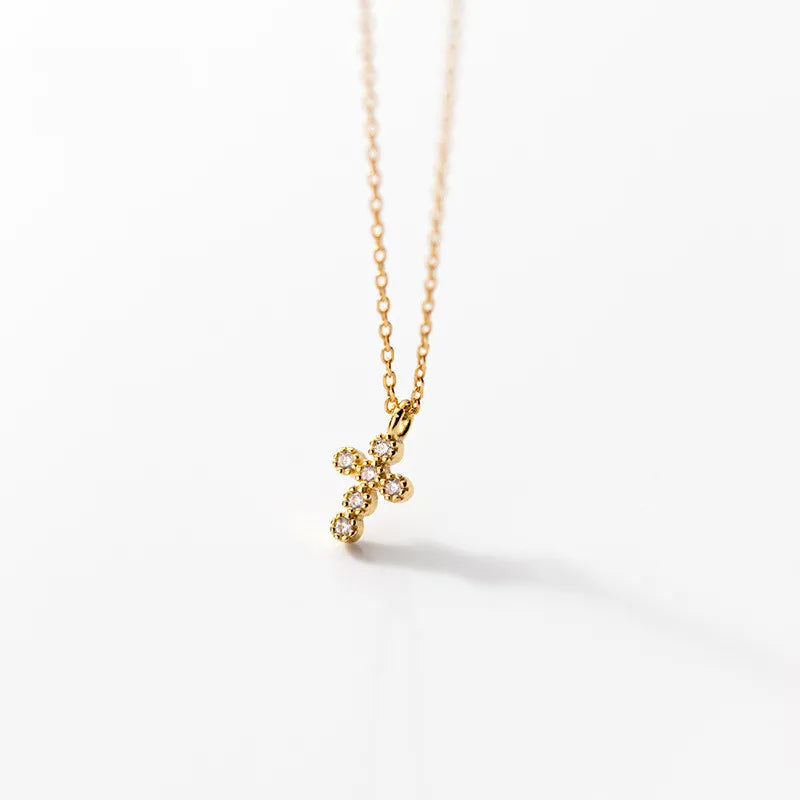 Fashion Minimalist Jewelry 925 Sterling Silver Simple Cross Diamond Gold Plated Necklaces for Women