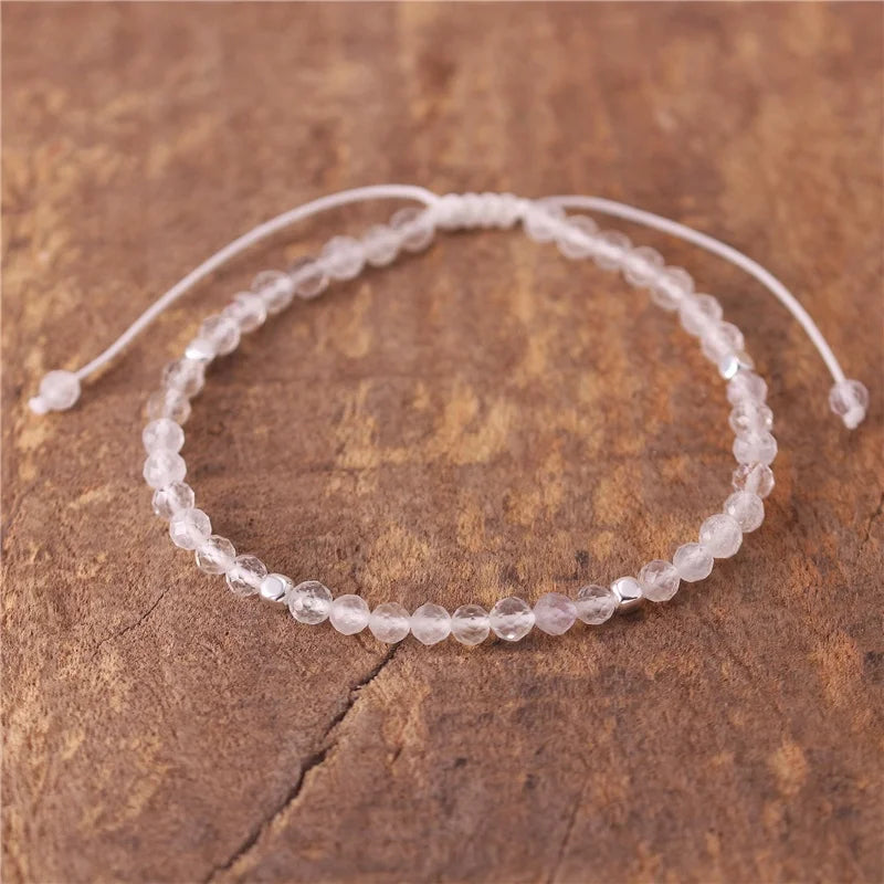 Boho Natural Stone 4mm Clear Quartz Beads Bracelet Yoga Healing Stacking Minimalist Dainty Bracelet Women Gift Jewelry Wholesale