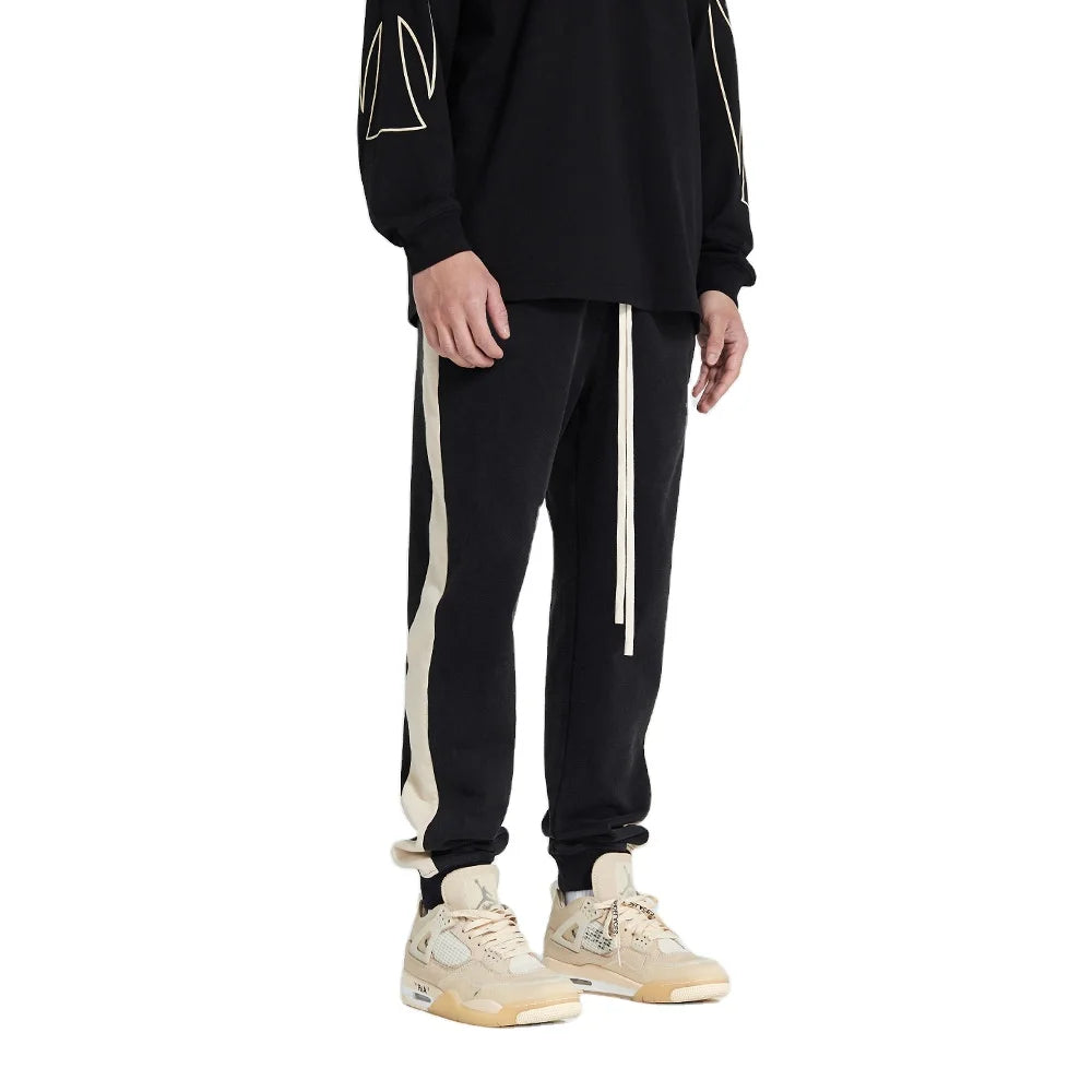 Custom Streetwear Double Waist Wide Leg Drawstring Fleece Cotton Men Sweatpants