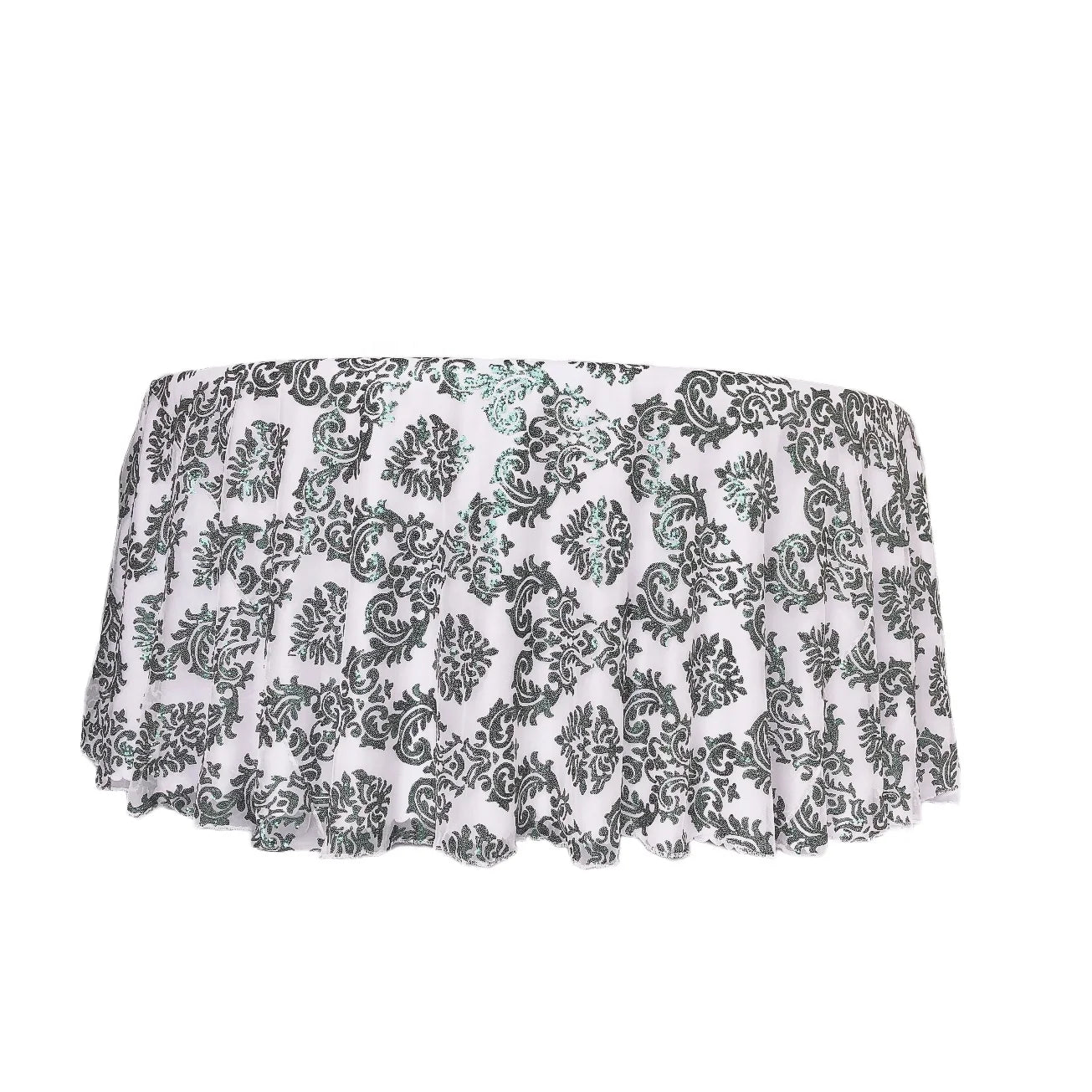 Luxury Glitz Sequin Rose Gold Damask Table Cloth Overlay for Wedding