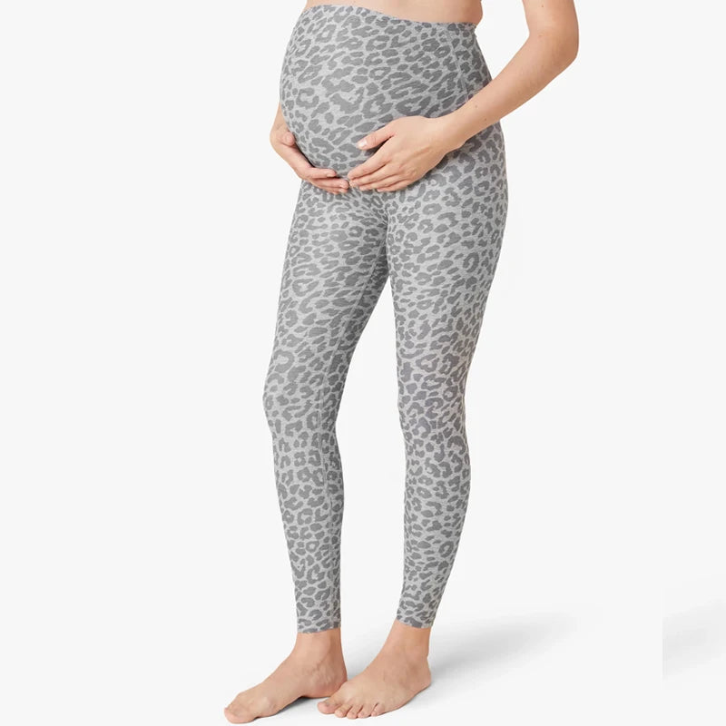 In Stock 2024 New Fashion High Quality Custom Printing Grey Leopard Pregnancy Pants Sports Maternity Yoga Leggings for Women