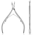 2PCS Stainless Steel Cuticle Nipper and Nail Pusher Set Professional Manicure Pedicure Tools