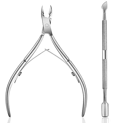 2PCS Stainless Steel Cuticle Nipper and Nail Pusher Set Professional Manicure Pedicure Tools