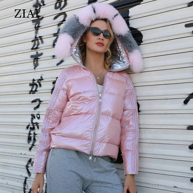 New Style Real Fox Fur Collar Hooded Down Jacket Reversible Down Coat Winter Down Jacket