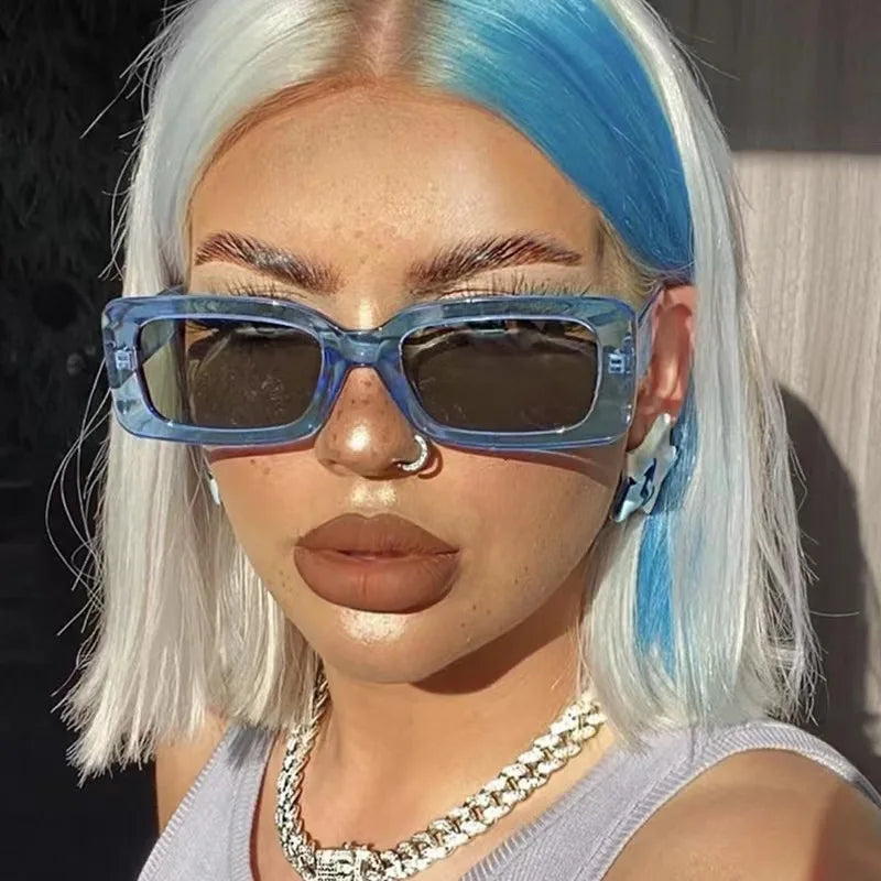 18144 Square Frame Shades Retro 90s Blue 2023 Rectangle Sunglasses for Women Men Trendy Jelly Color Fashion Sunglasses UV400