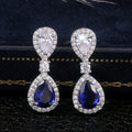 Huitan Noble Daily Party Water Drop Royal Blue and White Pear Zircon Stud Earrings Women Lady Vintage Blue Stud Earrings Female