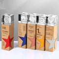 Gold Silver Bronze Red Blue Metal Star Laser Personalized Crystal Trophy Wooden Awards MH-J0187