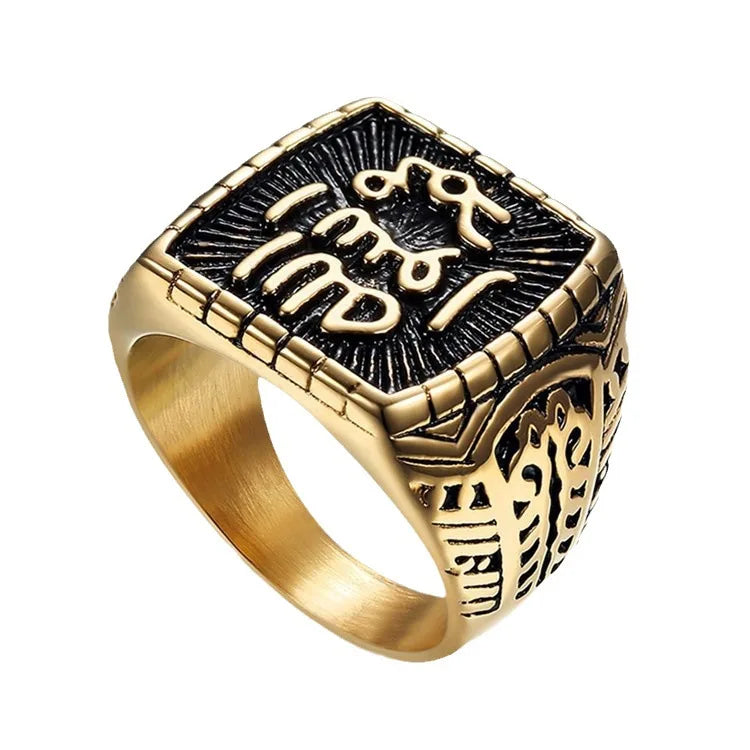 Perhiasan Cincin Men's Stainless Steel Square Text Pattern Dropping Oil Ring Anillo De Acero Inoxidable Vintage Vintage Ring