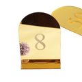 Arch Gold Mirror Acrylic Table Numbers with Engraved Text and Base for Wedding Table Decoration