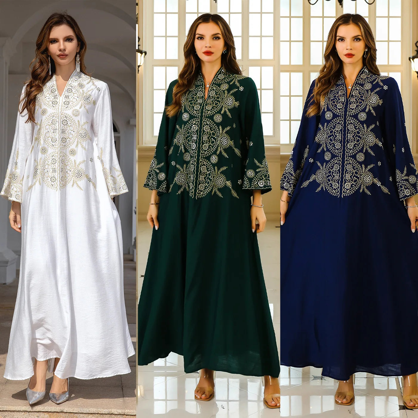 European & American Women's Embroidered Robe Summer Evening Dress for Eid Cross-Border for Middle East Dubai by Foreign Trade