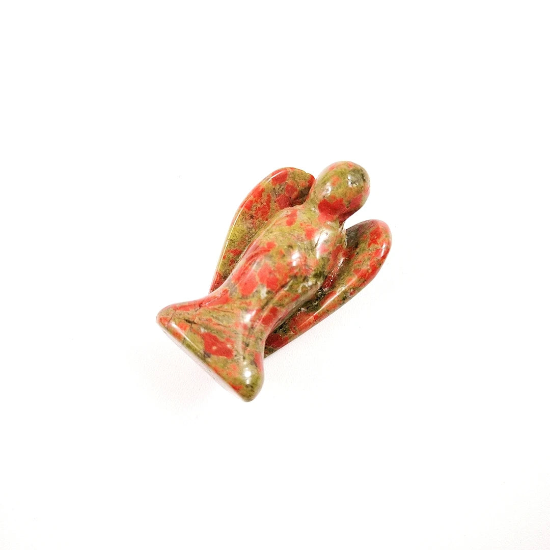 Huiying Natural Stone Peace Pocket Guardian Angel Figurines Reiki Unakite Healing Crystal Statue for Home Decoration Crafts 1.5 Inch