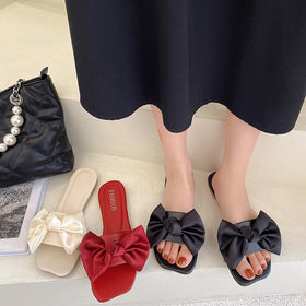 2022 Elegant Satin Bow Flat Sandals Women slippers 6685