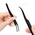 Professional Pointed Tip Stainless Steel Black Lash Tweezers 90 Degree Isolation Eyelash Extension Volume Tweezers