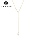 Pearl Jewelry Gifts 925 Sterling Silver 8mm Bulb-shape Natural White Freshwater Pearl Y Chain Necklace