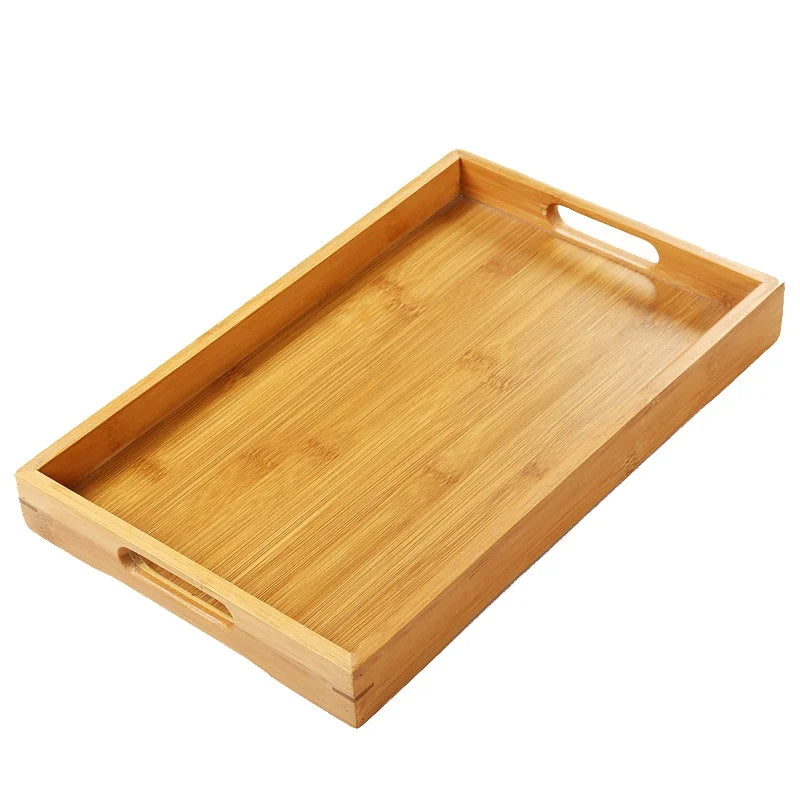 Bamboo Serving Tray with Handle Kitchen Large Storage Breakfast Plates Dinner Tea Restaurant Hotel ServiceTrays