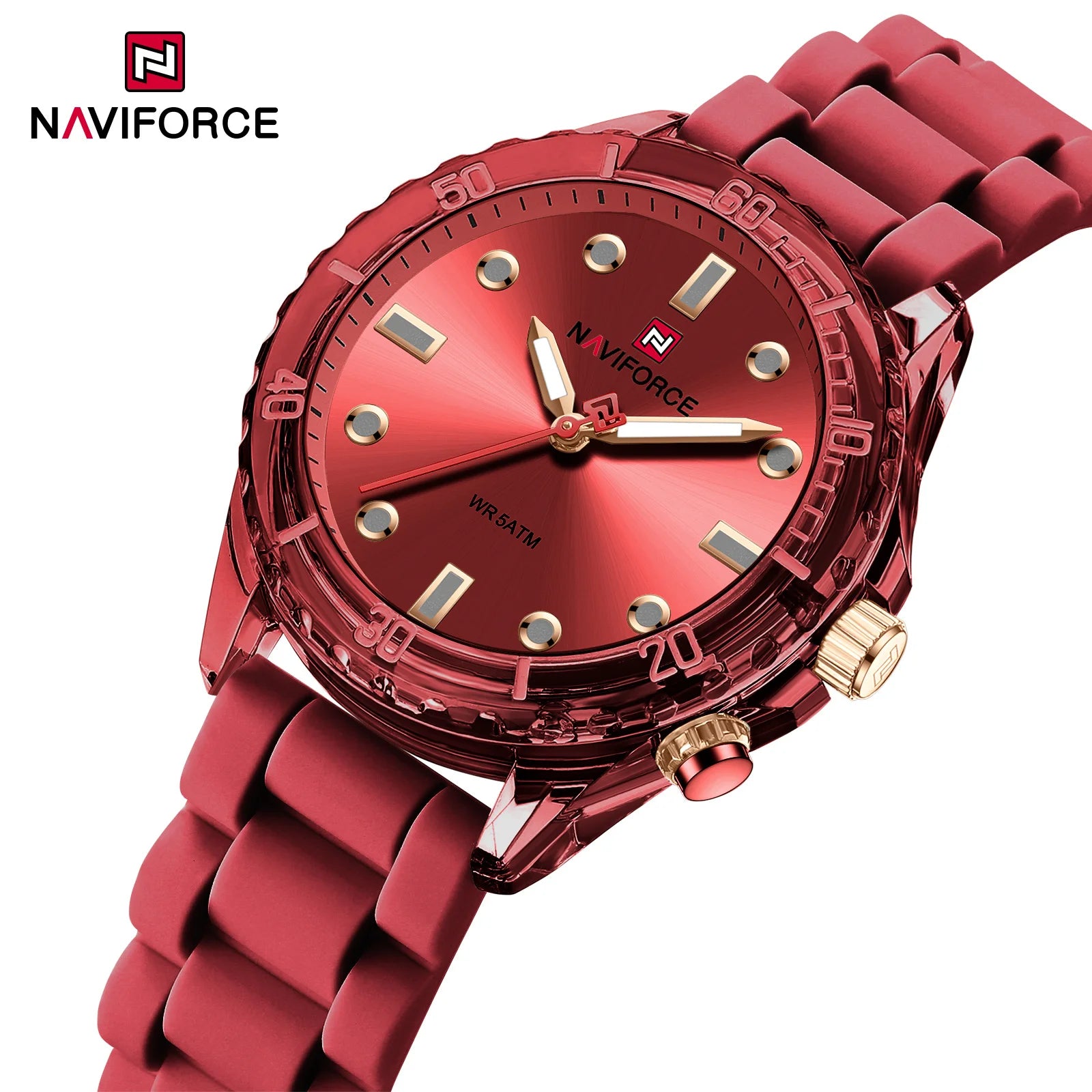 NAVIFORCE 7115 Red Light Watch for Women Sport Casual Quartz Watch with Silicone Band Original Watches Manufacturers