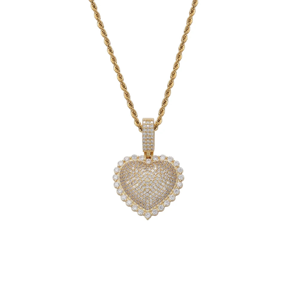 CN384  Pendant Bling Bling Brass Setting CZ Hip Hop Necklace Iced Out Jewelry