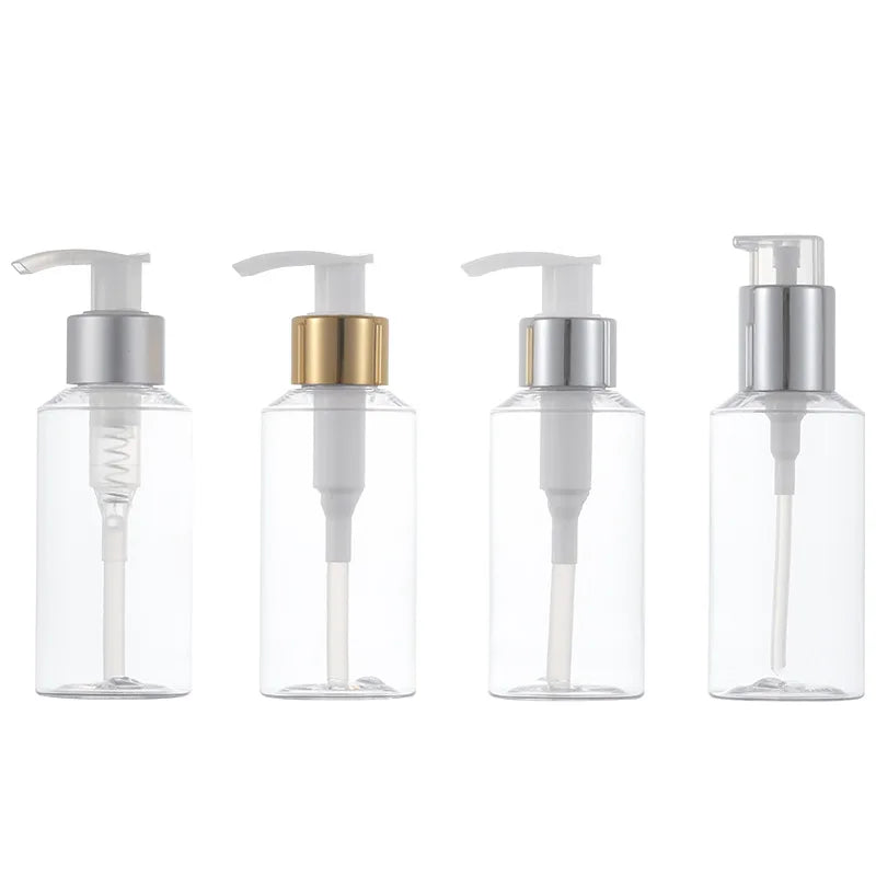 Custom Logo 100ml Clear PET Pump Lotion Bottle Oblique Shoulder Unique Shape Cosmetic Packaging for Shampoo Unique Package