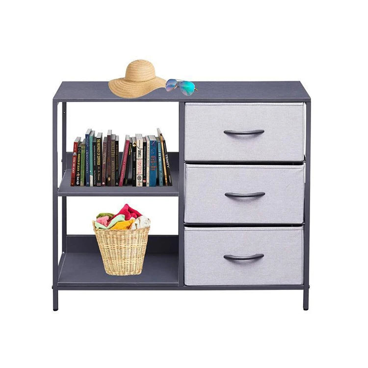 Modern 3-Tier Horizontal Drawer Cloth Storage Cabinet with Iron Frame for Small Living Room or Bedroom