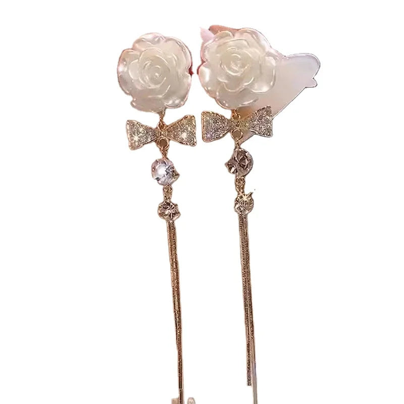 Gold Trend Long Wire Tassel Thread Chain Zircon Drop Pendants Crystal Dangle Earrings Women Straight Hanging Earrings Jewelry