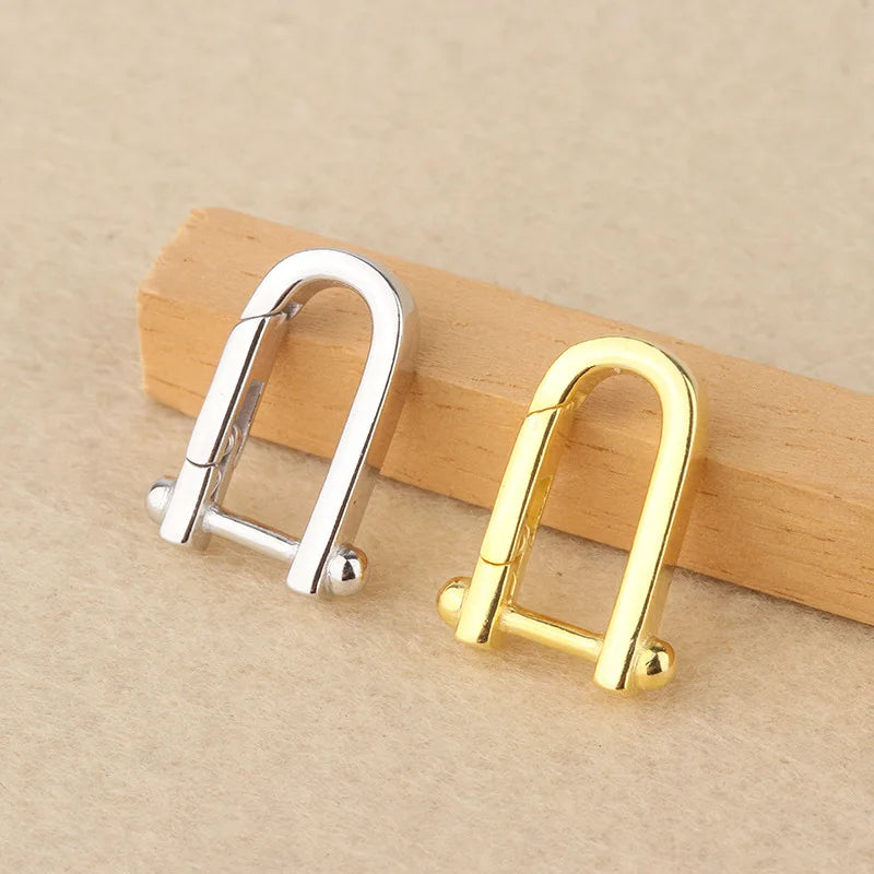 Simple 925 Sterling Silver U-shape Spring Clasp Gold Plated Connection Buckle for Necklace Jewelry Accessories Wholesale