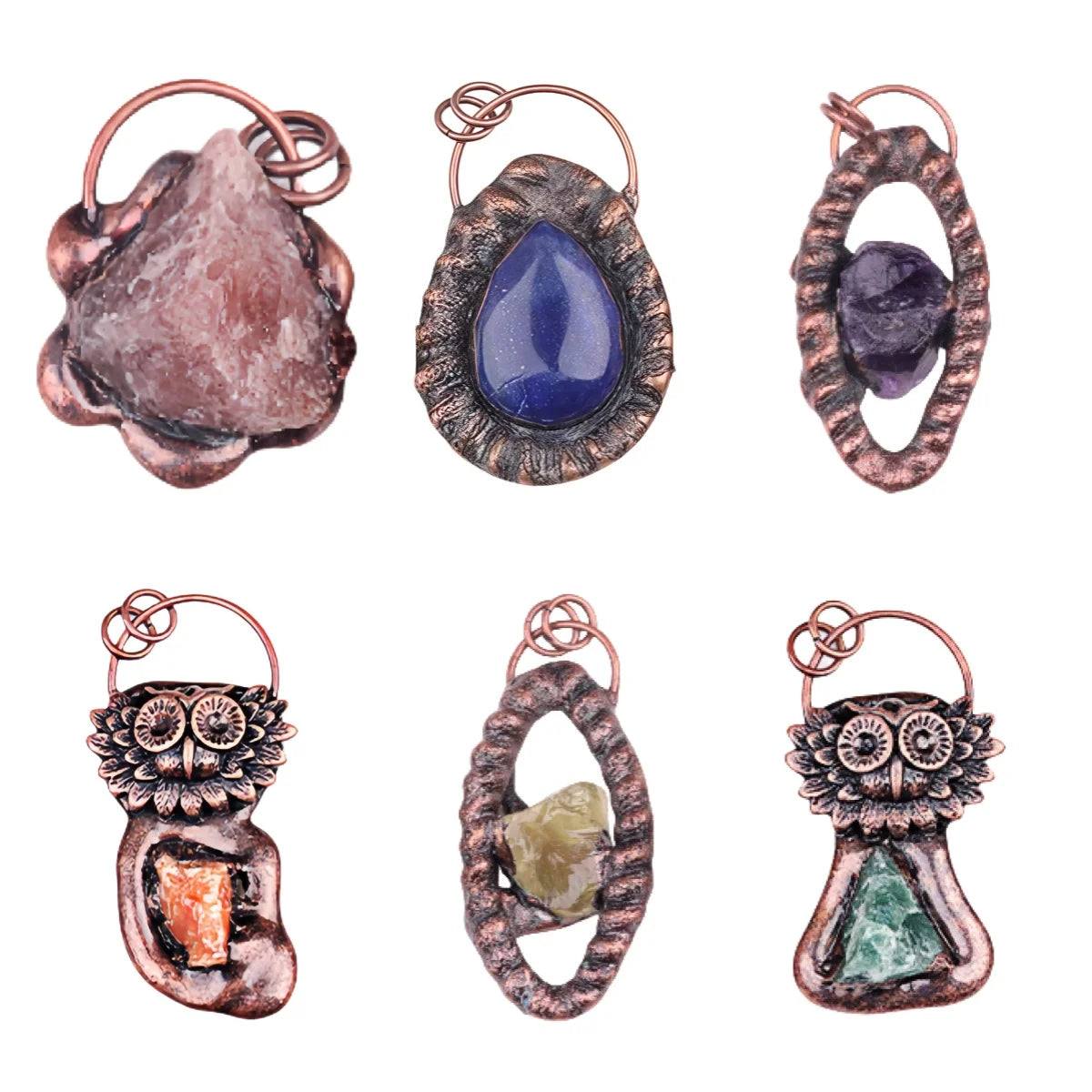 Retro Spiritual Copper Electroformed Raw Crystal Pendant Irregular Natural Stone Amulet for Witchy Healing Jewelry