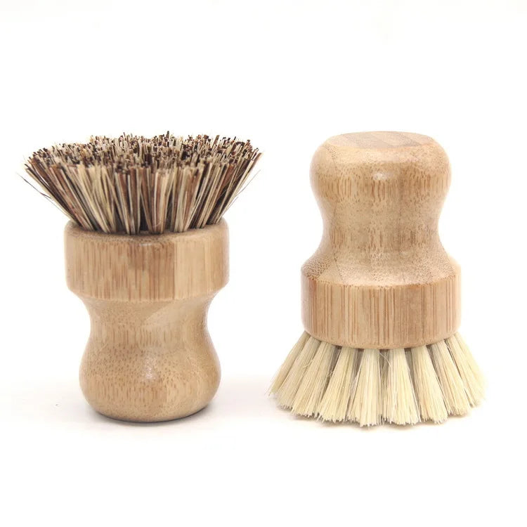 Custom Natural Bamboo Sisal Palm Fibre Pot Dish Cleaning Brush Bamboo Kitchen Brush