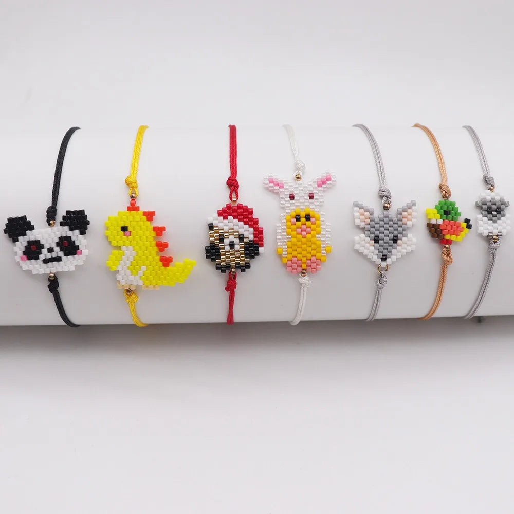 Adjustable Bohemian Gold Plated Bracelet for Children Handmade Colorful Miyuki Beads with Cut Panda Animal Pattern Gift