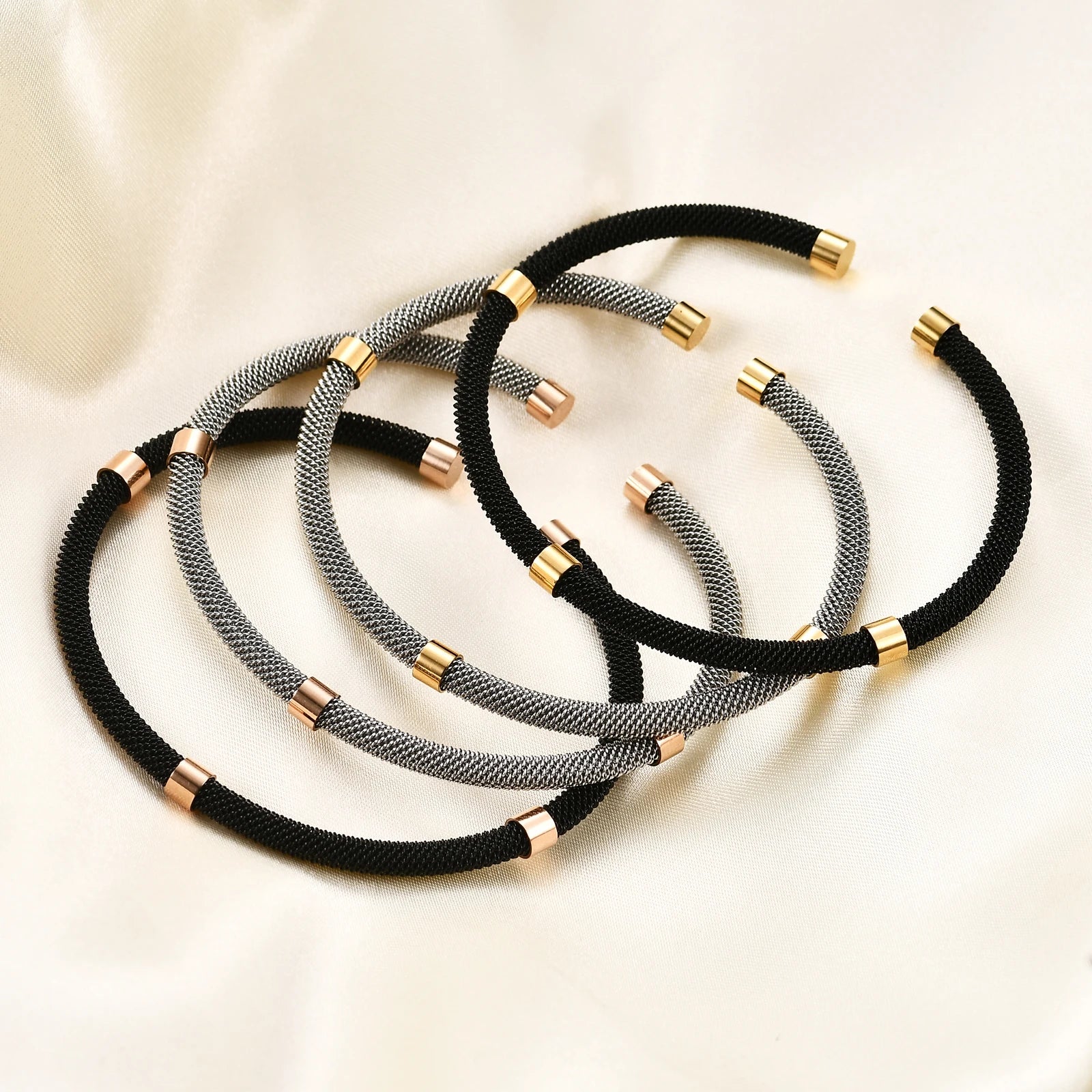 Fashion Cable Wire Bracelet Stainless Steel Wire Braided Bracelet  Accessories Black Stainless Steel Color Women's Bracelet