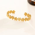 Waterproof 18k Gold Plated Stainless Steel Bracelet Vintage Hammer Texture Flower Cuff Bracelet for Women Pulseras Y Brazaletes