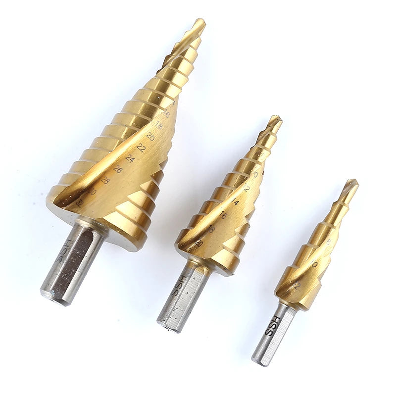 3Pcs Factory Direct Titanium Coated HSS Step Drill Bit Set for Metal Tube Sheet Drilling