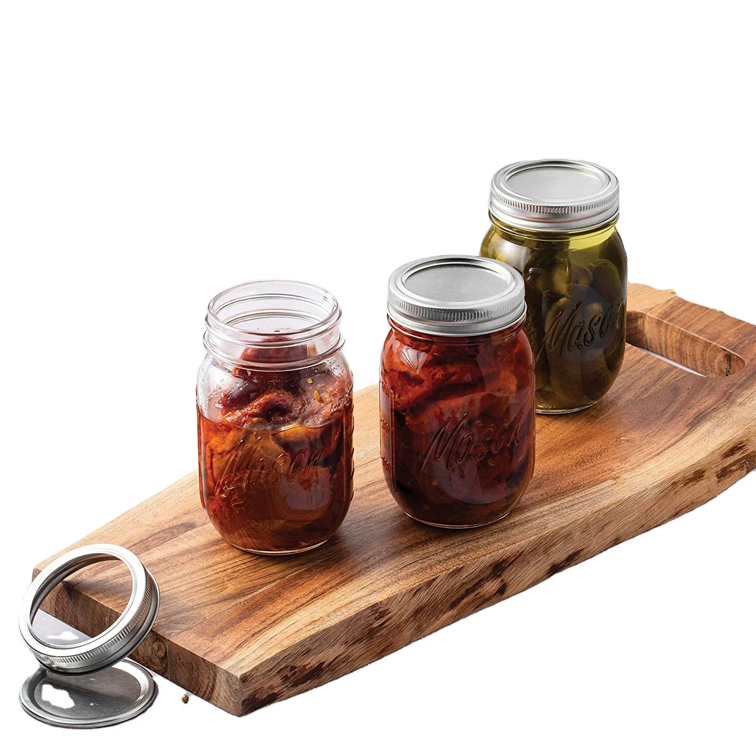 16-Ounce Regular-Mouth Vintage Glass Mason Jars with Silver Metal Covers Customized Logo for Food Storage Airtight Canning Jars