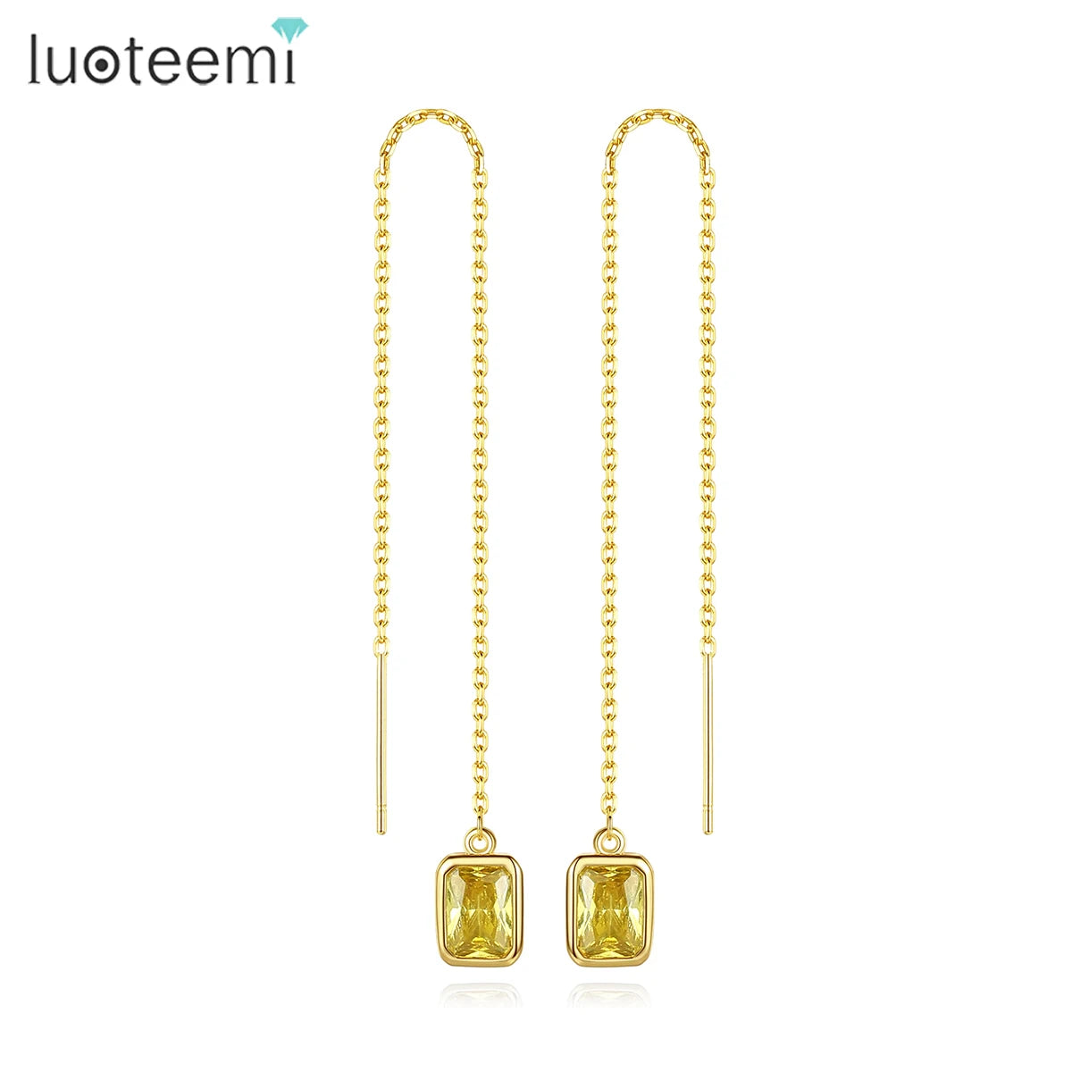 LOUTEEMI Topaz Crystal Earring Fashion Long Wire Women Formal Instance Gold Plated Earrings Party Wholesale