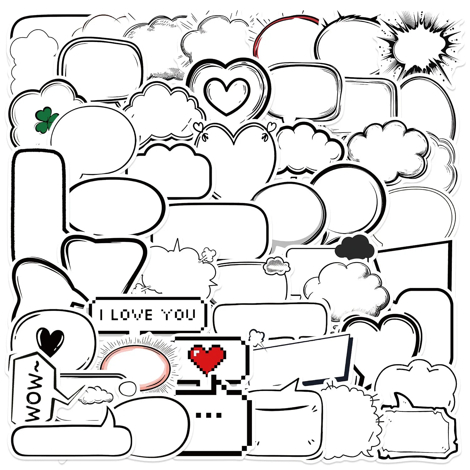 50PCS Black and white cute bubble frame sticker
