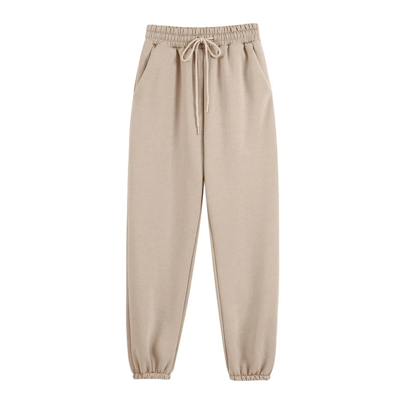 Wholesale Custom Skinny Elastic Waist High Drawstring Breathable Casual Fleece Spring Heavyweight Cargo Cotton Women Sweatpants
