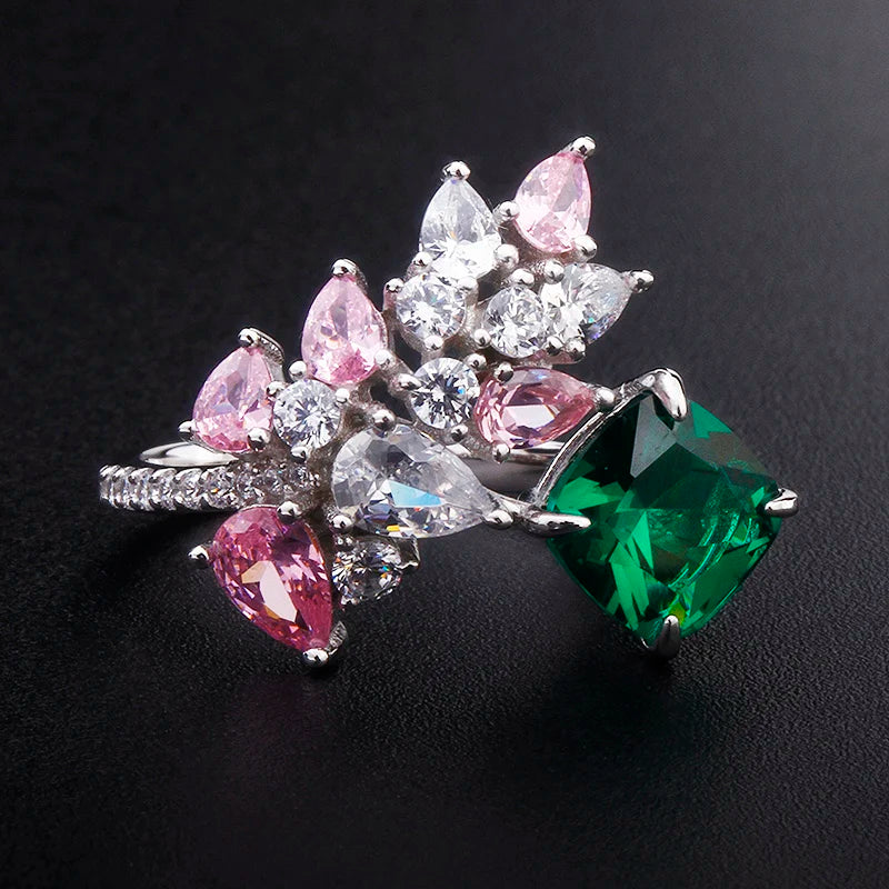 Luxury Designer Rings S925 Silver Cz Stone pink Green Raw Rough Diamonds Engagement Ring for Women 5a Zircon 18k Plated Gold