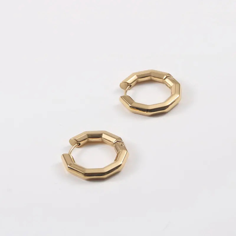 JOOLIM High End 18K Gold Plated Stainless Steel Chunky Irregular Octangle Hoop Huggie Earring Design Jewelry Wholesale