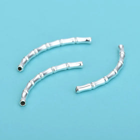 Sterling Silver Sleek Bamboo Curved Noodle Tube Connector Loose Beads for Jewelry